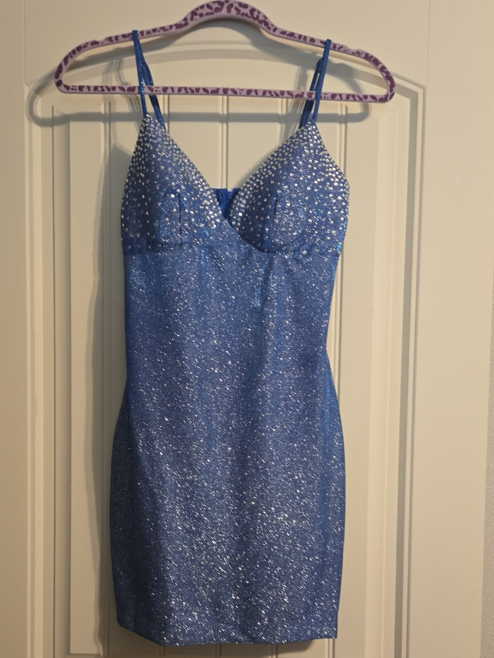 B Darlin Blue Sequin Spaghetti Strap Mini Dress